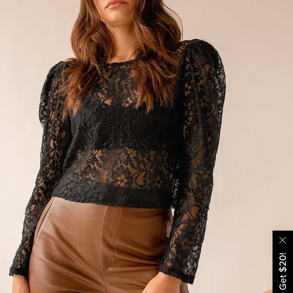Lulus Tops - Lulus Darling Love Black Sheer Lace Puff Shoulder Dark Romantic Whimsigoth Top
